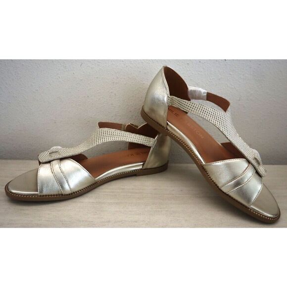 Emilie Karston Women Sz 40 US 9 Platinum Leather Soka Flat Sandals SIB - Picture 1 of 10